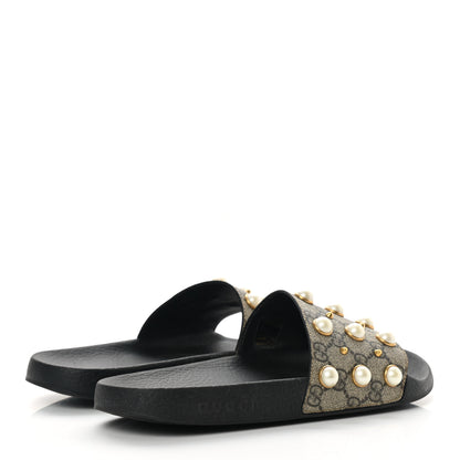 Gucci GG Supreme Monogram Pearls Slide Sandals 41 Beige 4 of 13