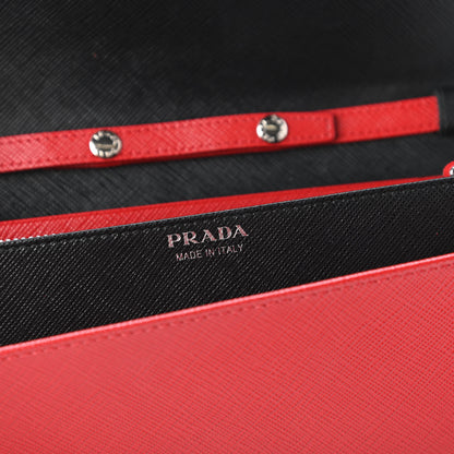 Prada Saffiano Bi-Color Wallet on Chain Fuoco Black 8 of 11