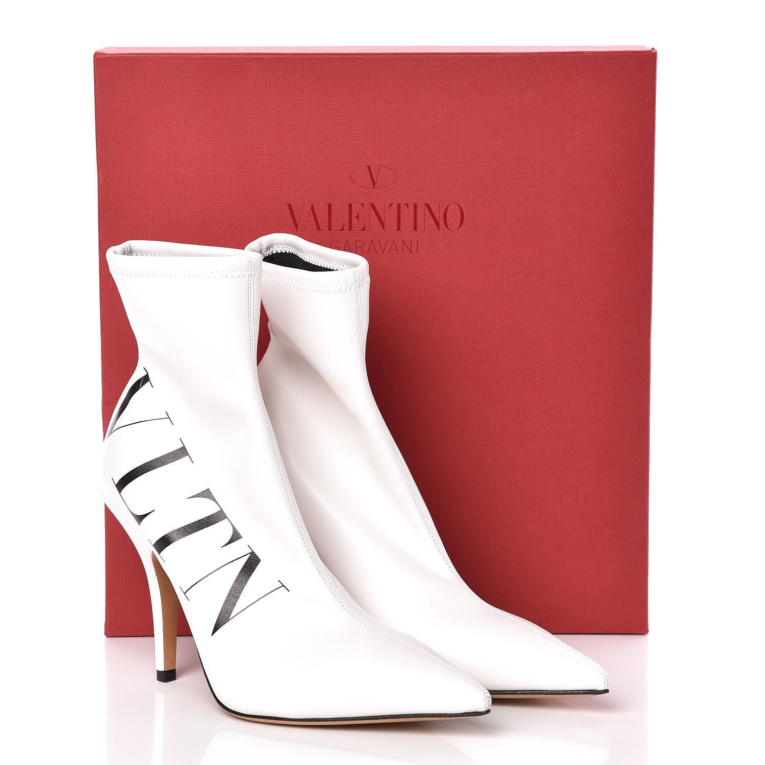 Valentino Garavani Eco Leather VLTN 100mm Sock Booties 39.5 White Black 7 of 7