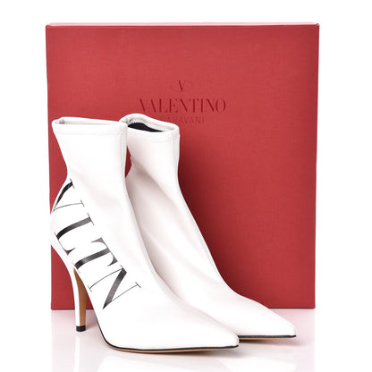 Valentino Garavani Eco Leather VLTN 100mm Sock Booties 39.5 White Black 7 of 7