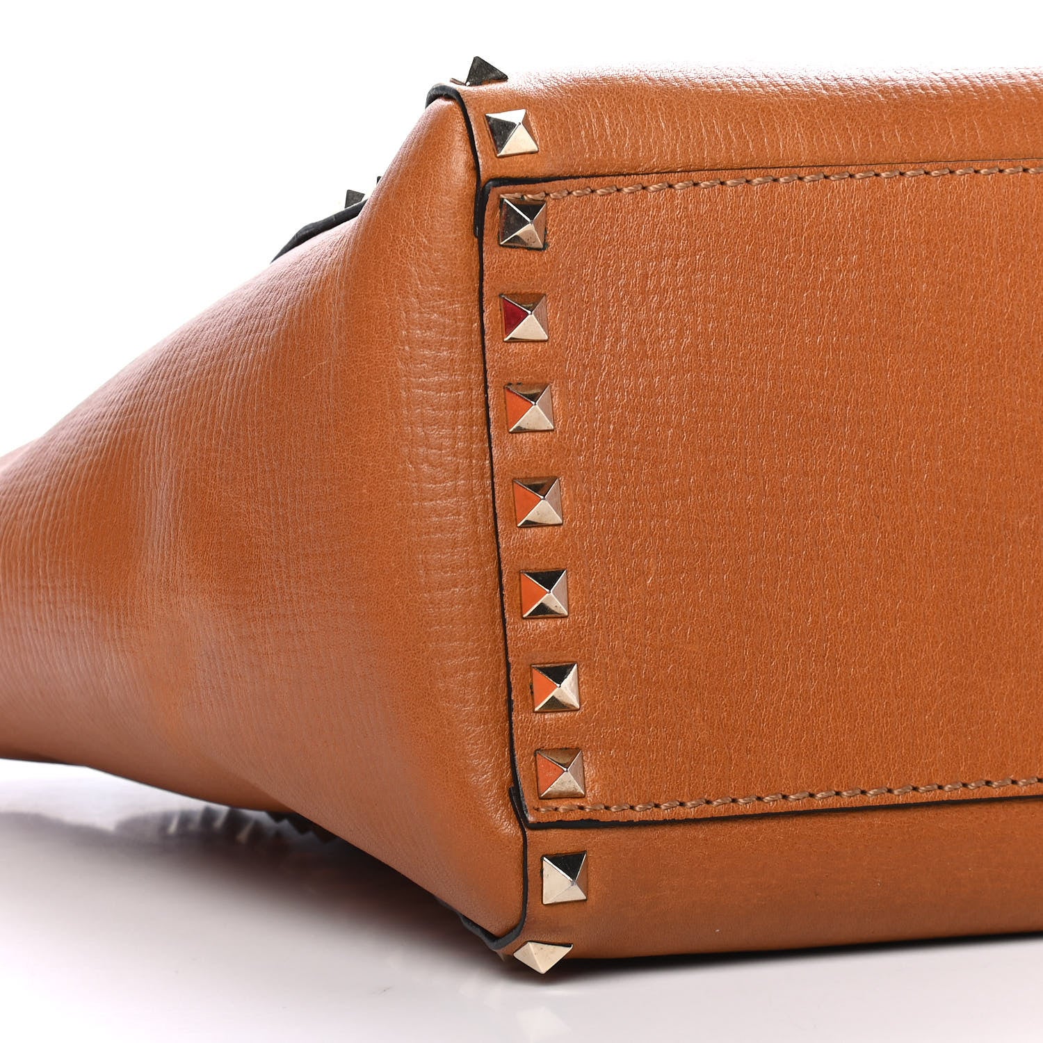 Valentino Garavani Textured Calfskin Rockstud Double Handle Tote Tan 7 of 9