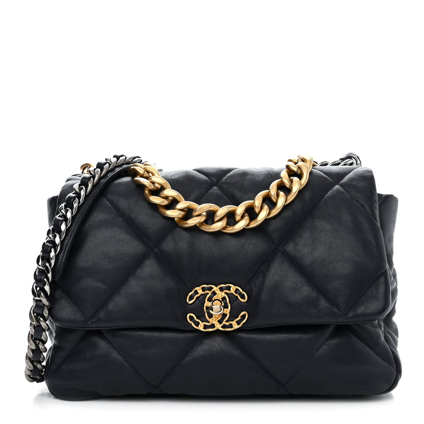 Goatskin Quilted Large Chanel 19 Flap Dark Blue