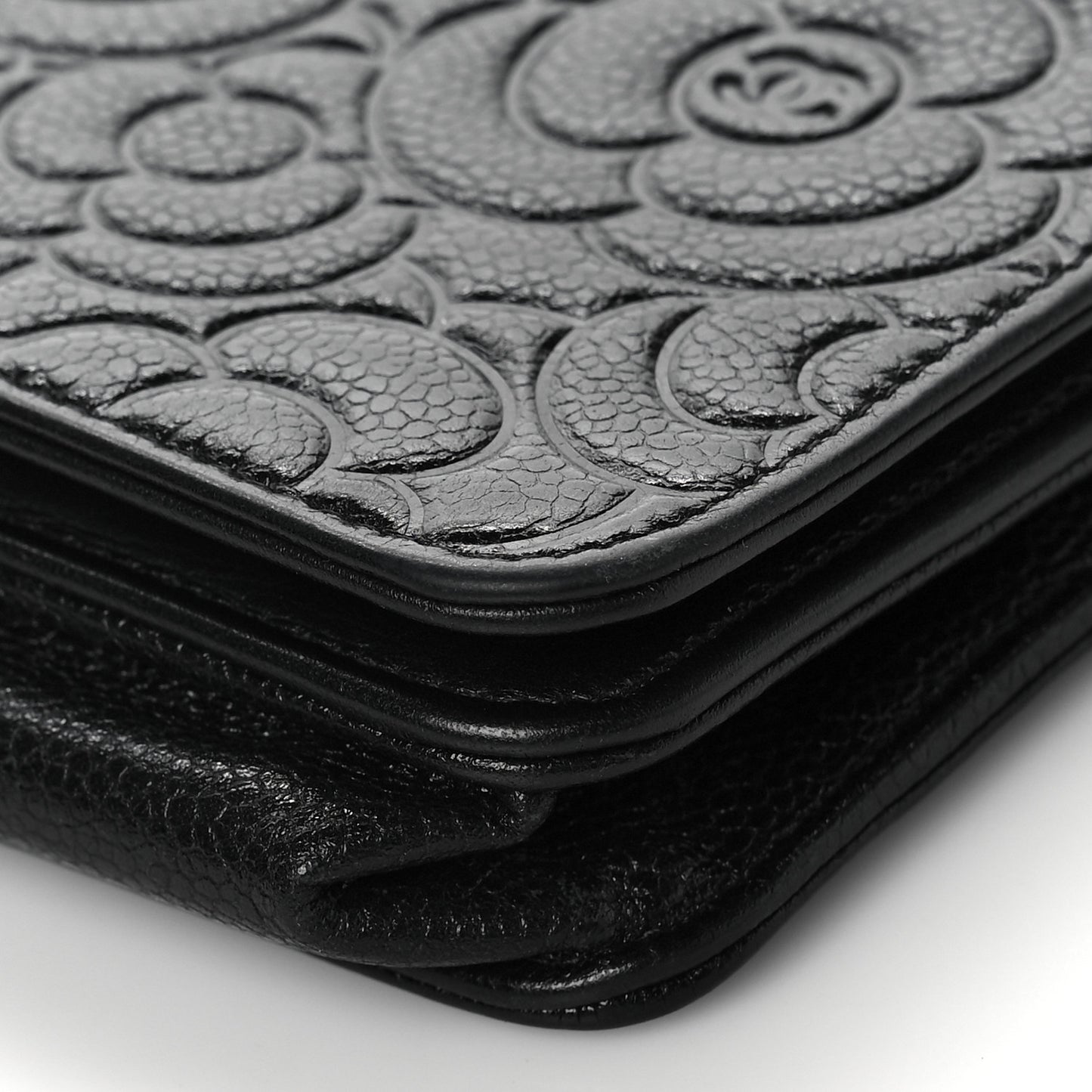 Caviar Camellia Embossed Wallet On Chain WOC Black