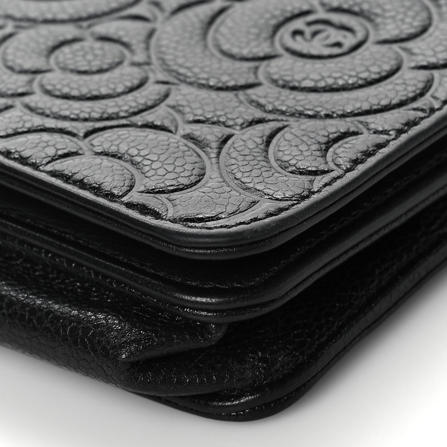 Chanel Caviar Camellia Embossed Wallet On Chain WOC Black 9 of 9