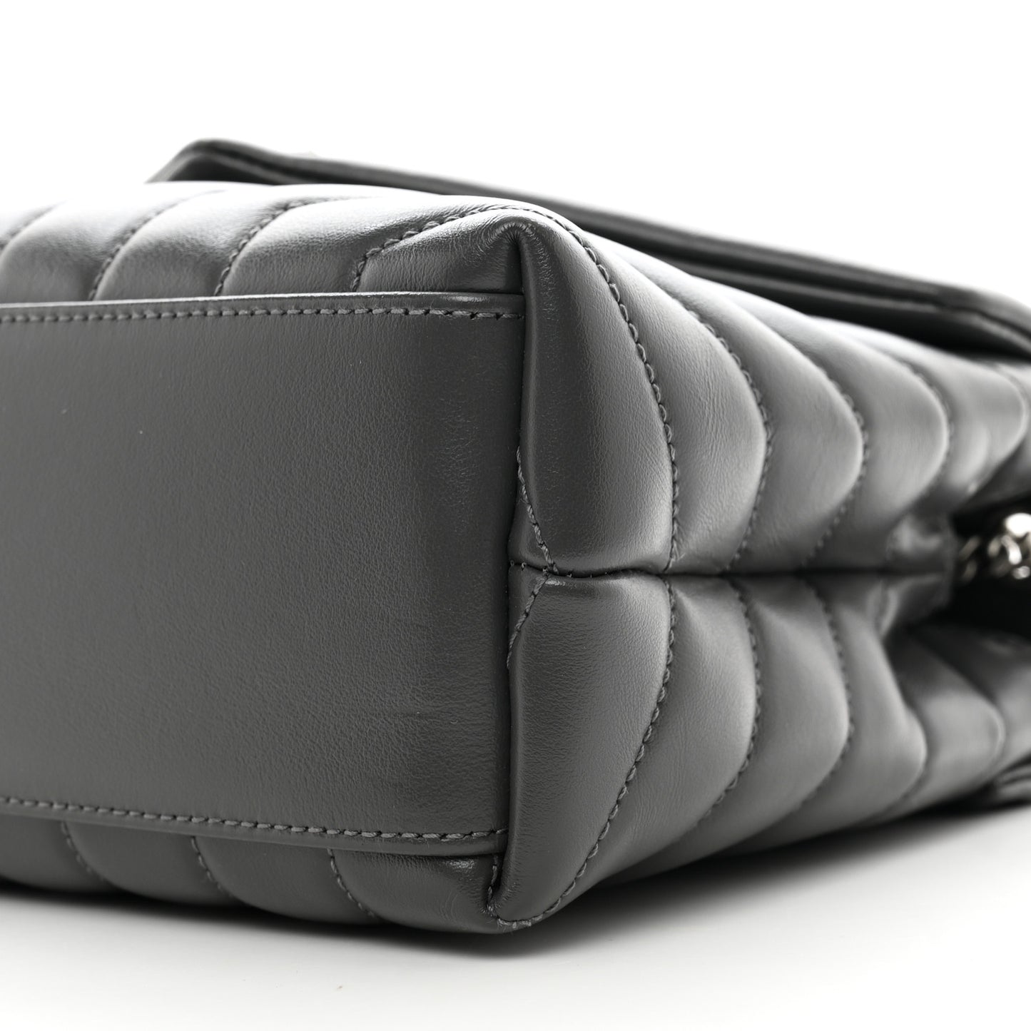 Calfskin Y Quilted Monogram Small Loulou Chain Satchel Grey Khaki