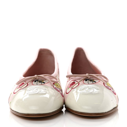 Chanel Canvas Patent Coco Hearts Cap Toe Ballerina Flats 38 Pink White 2 of 8