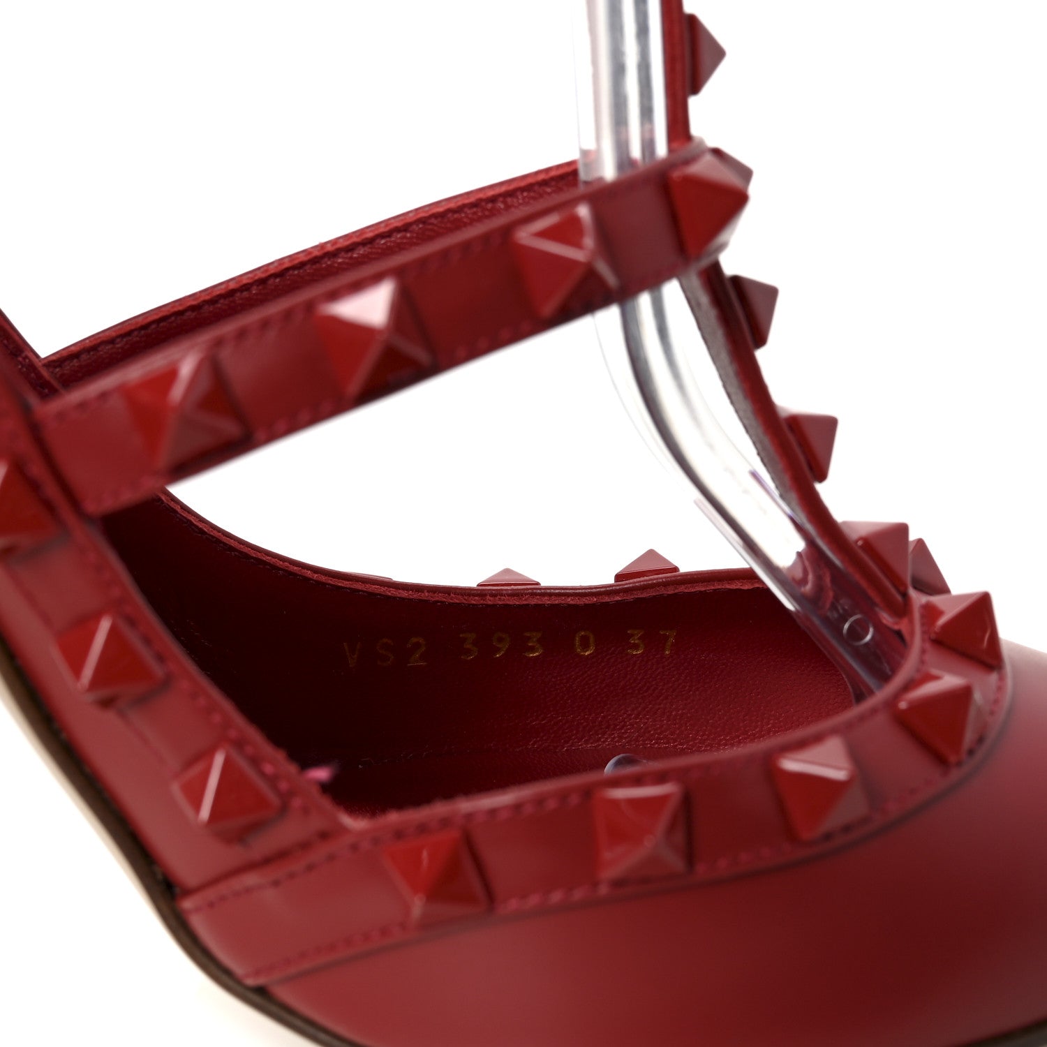 Valentino Garavani Calfskin Lacquered Monochrome Rockstud Ankle Strap 100mm Pumps 37 Rosso Valentino 8 of 8