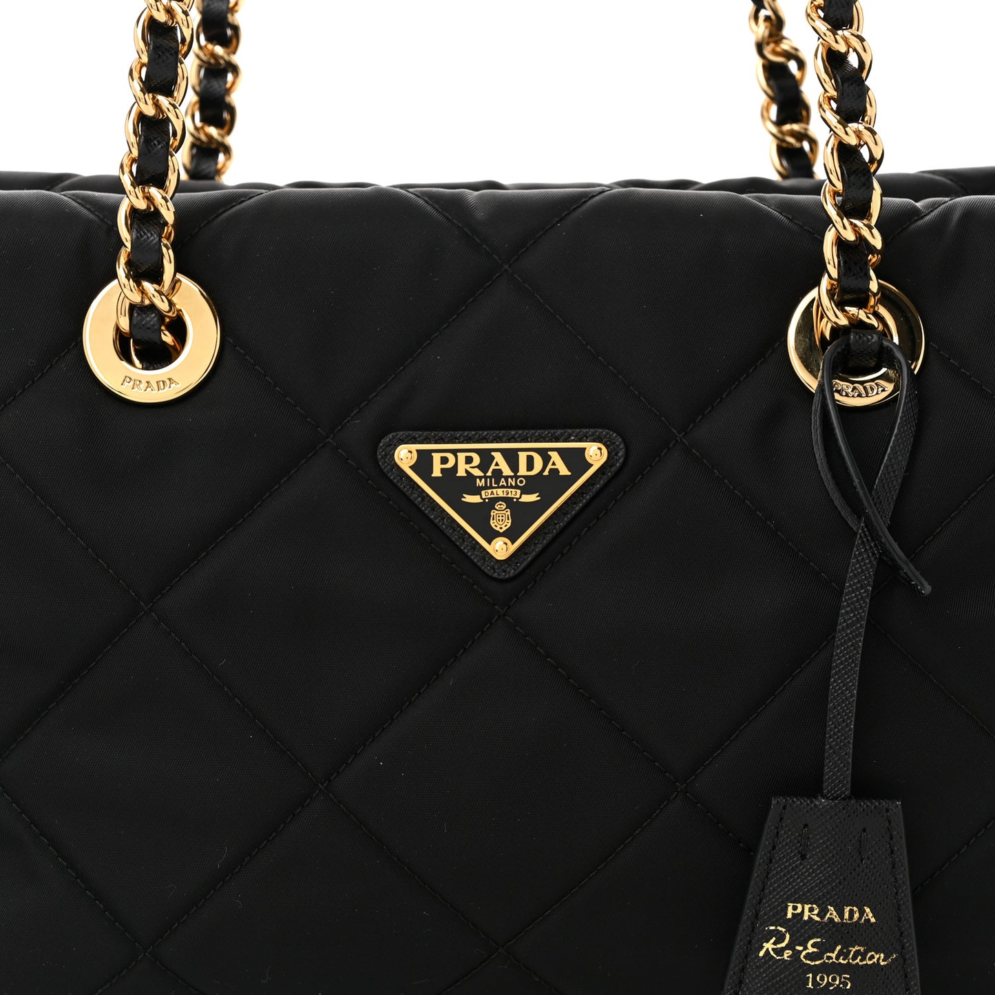 Re-Nylon Impuntu Quilted Re-Edition 1995 Chaine East West Medium Tote Bag Black