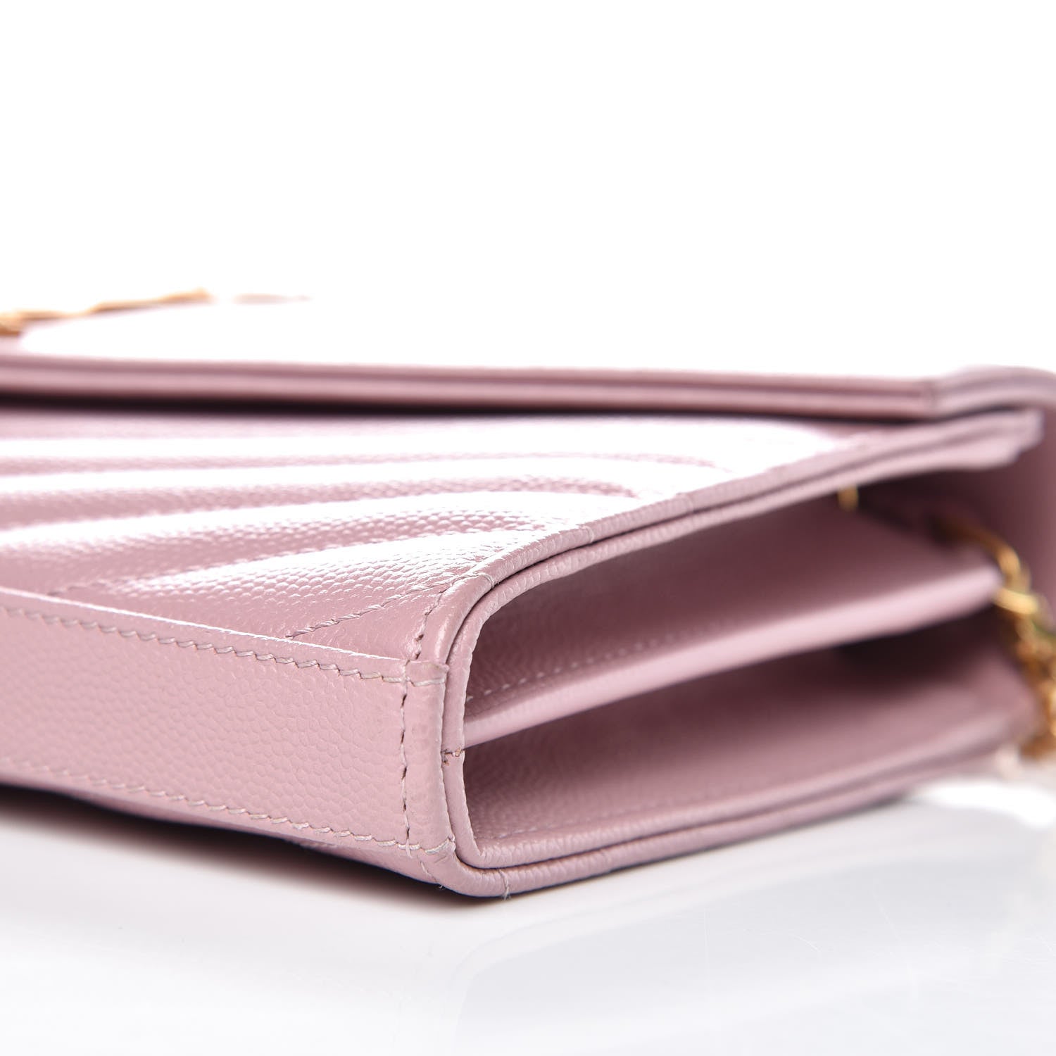 Saint Laurent Grain De Poudre Matelasse Chevron Monogram Chain Wallet Tender Pink 8 of 8