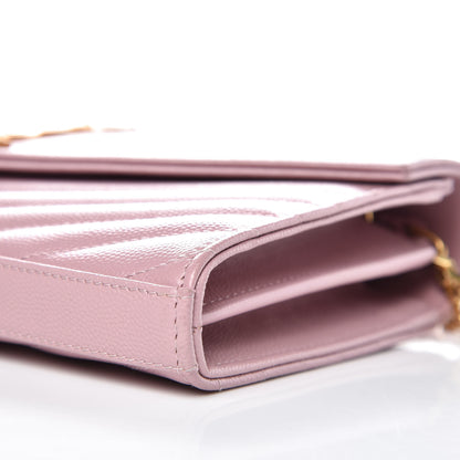 Saint Laurent Grain De Poudre Matelasse Chevron Monogram Chain Wallet Tender Pink 8 of 8