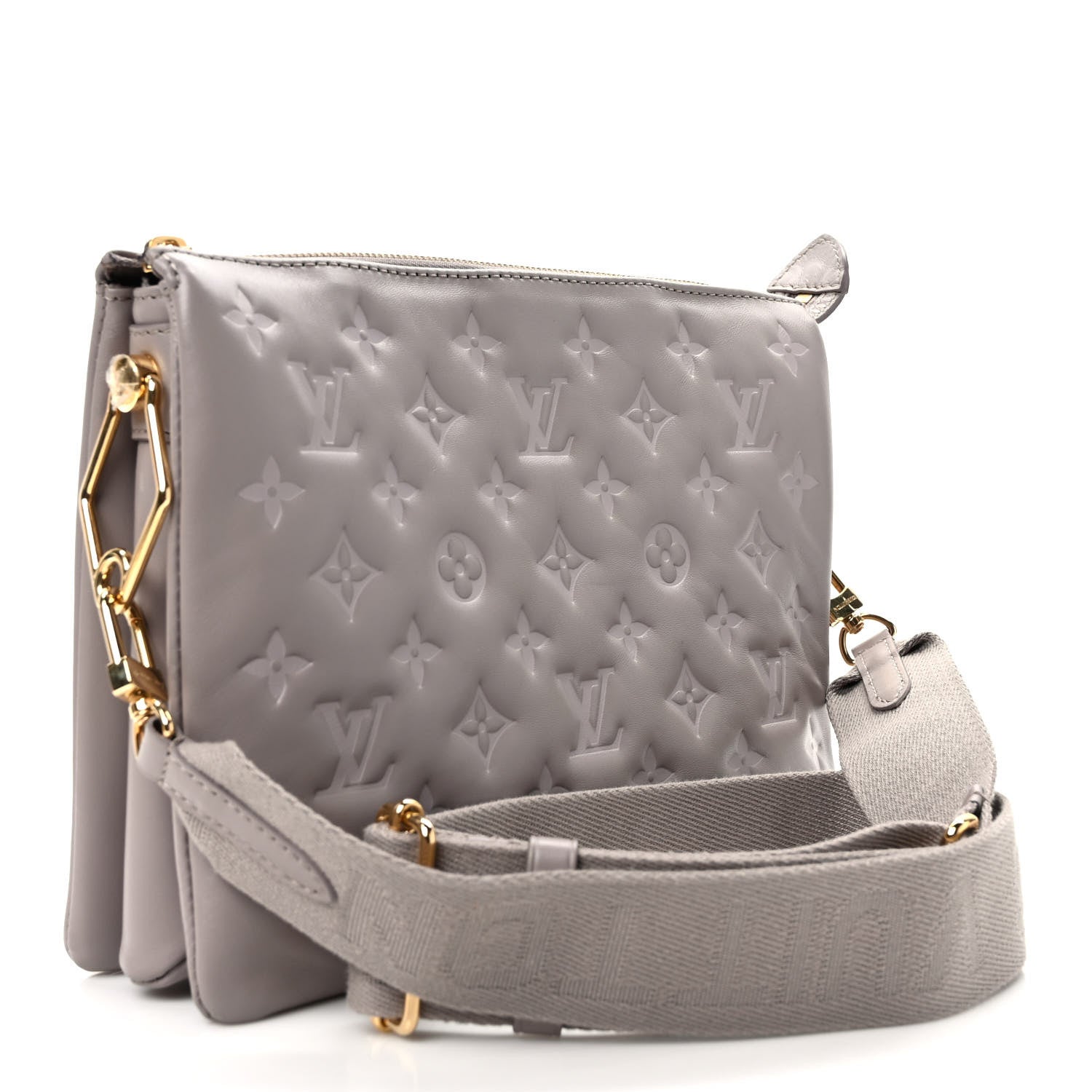 Louis Vuitton Lambskin Embossed Monogram Coussin PM Grey 2 of 8