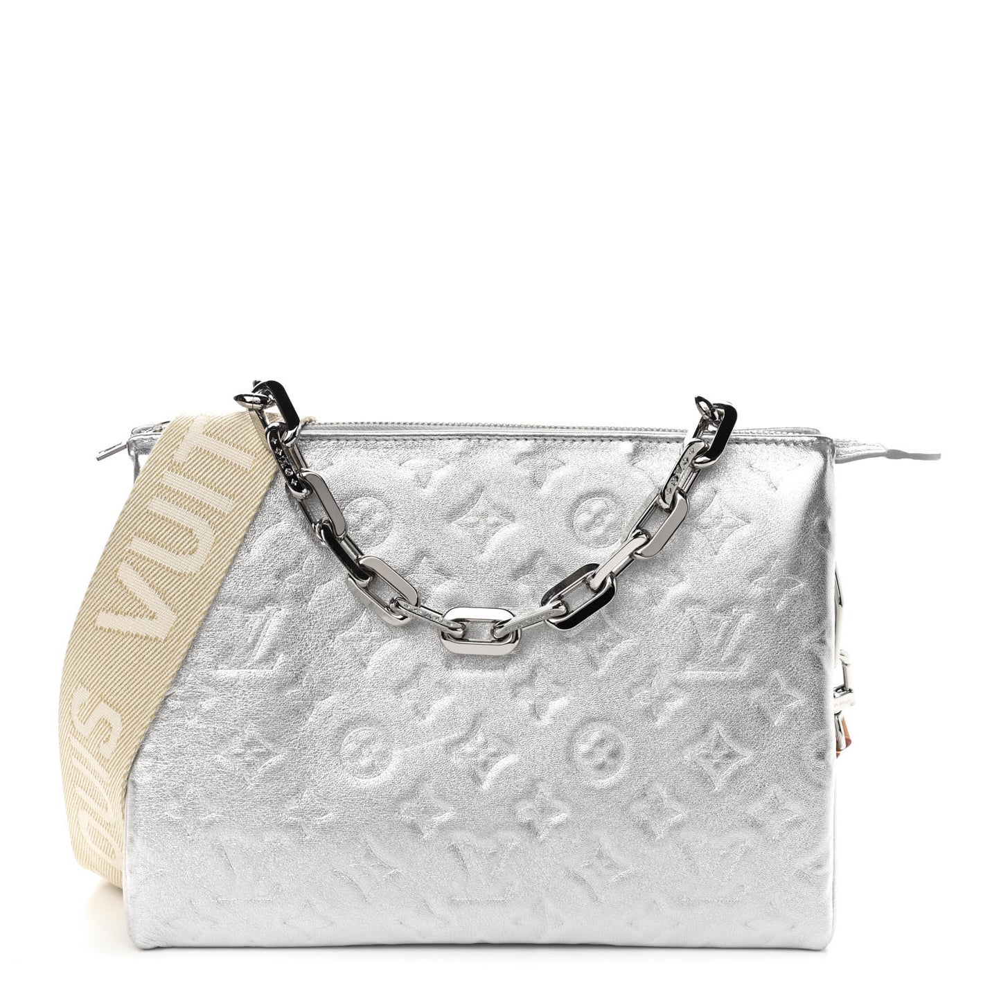 Metallic Lambskin Embossed Monogram Coussin PM Silver