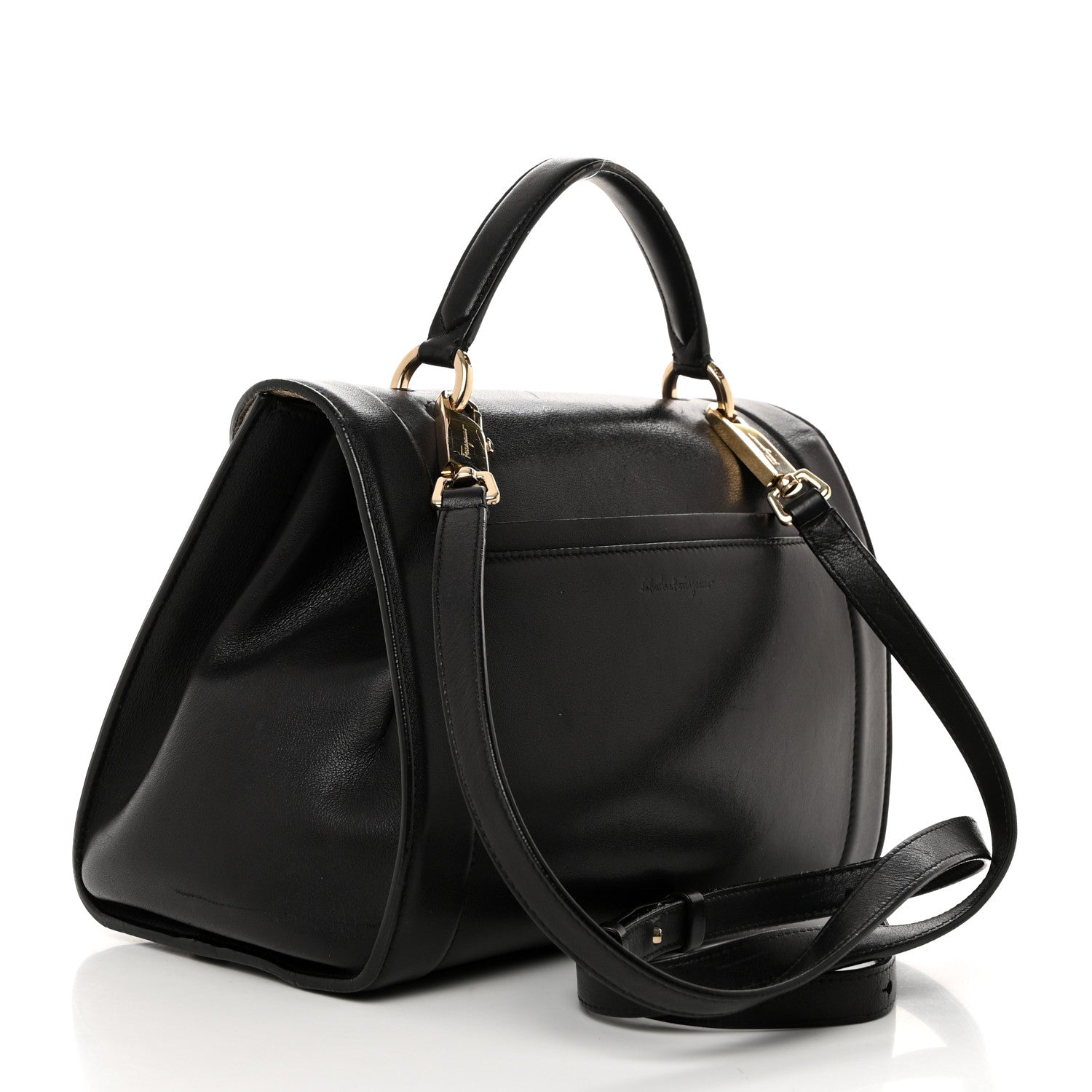 Salvatore Ferragamo Calfskin Sofia Rainbow Top Handle Bag Black 2 of 17