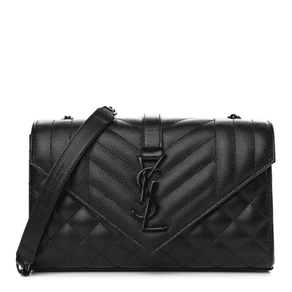 Saint Laurent Grain De Poudre Textured Mixed Matelasse Triquilt Small Monogram Satchel Black 1 of 9