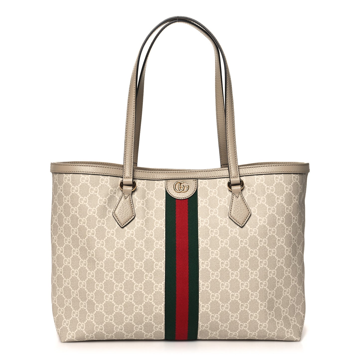 GG Supreme Monogram Textured Dollar Calfskin Web Large Ophidia Shopping Tote Beige Mystic White Oatmeal