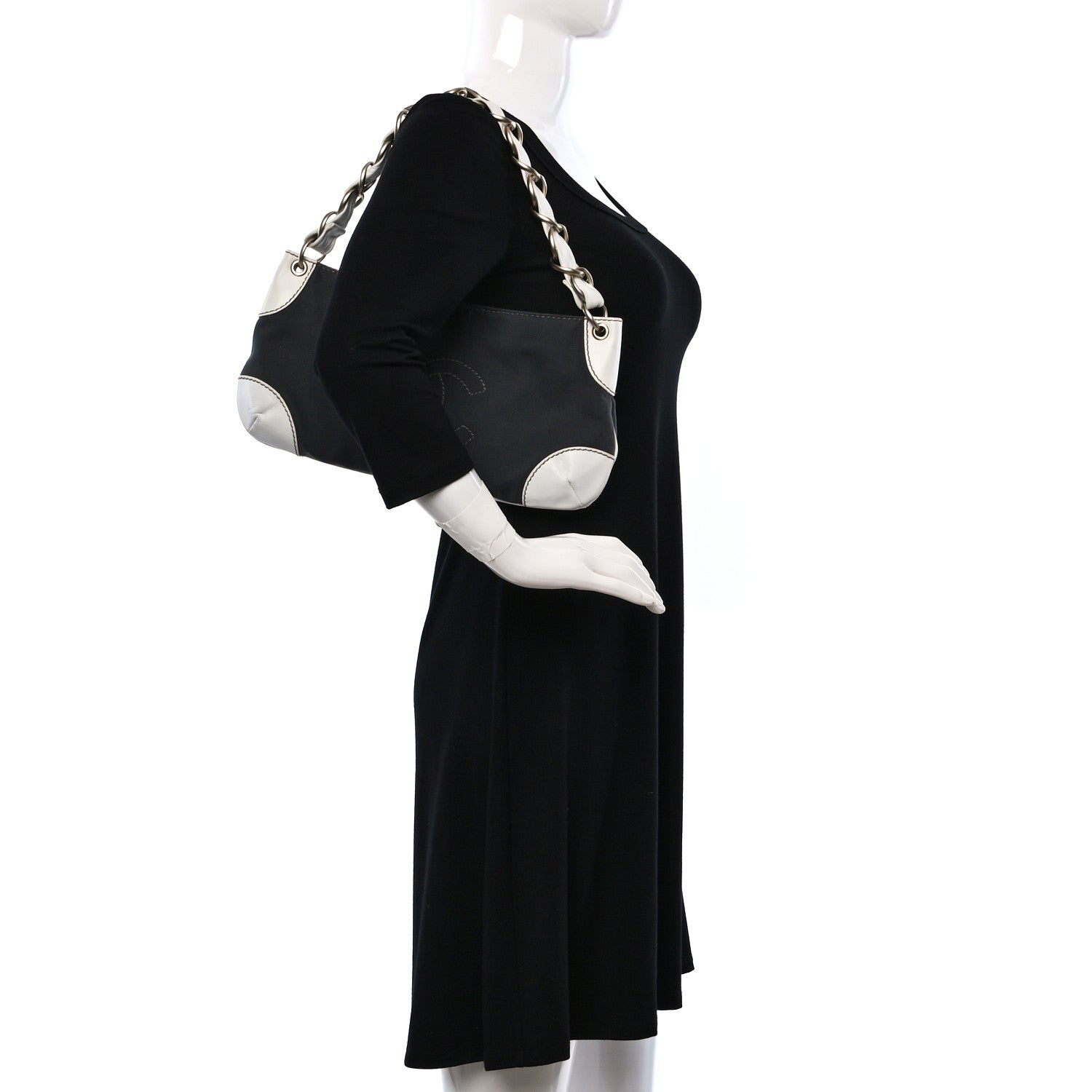 Chanel Lambskin Canvas CC Olsen Chain Shoulder Bag White Grey 2 of 10