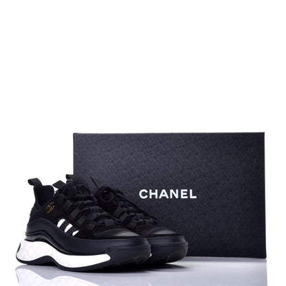 Chanel Velvet Calfskin Mixed Fibers CC Sneakers 37.5 Black 9 of 11