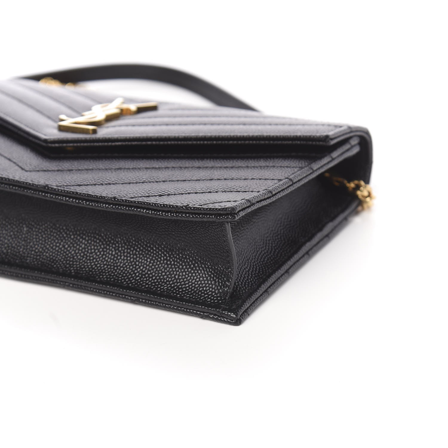 Saint Laurent Grain De Poudre Matelasse Chevron Monogram Envelope Chain Wallet Black 17 of 18