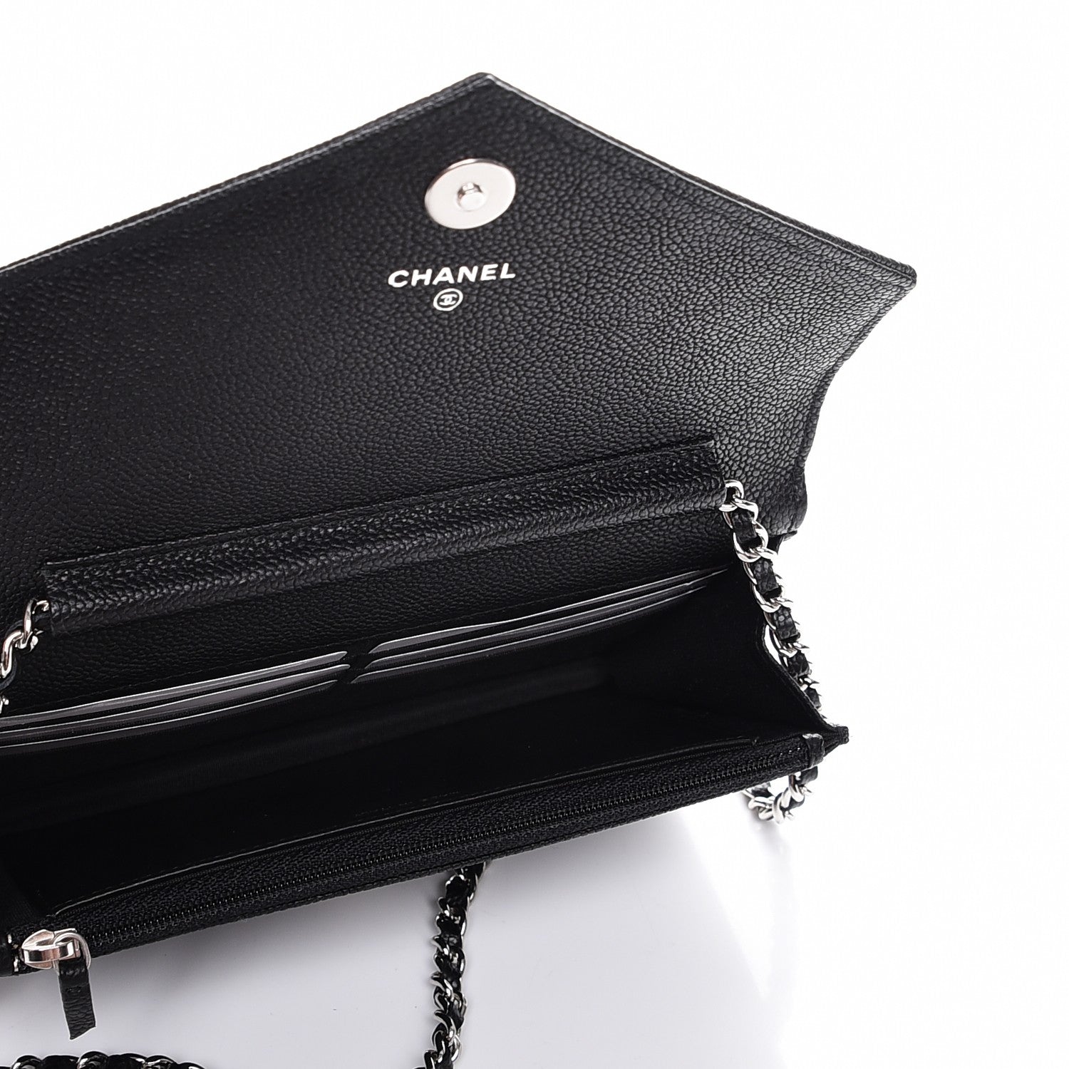 Chanel Caviar Chevron Quilted Wallet On Chain WOC Black 5 of 9