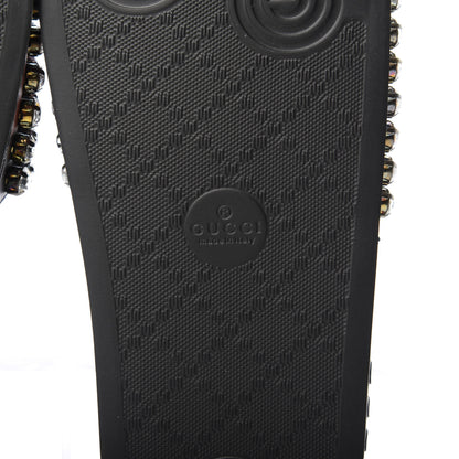 Gucci Calfskin Crystal Embellished Web Slide Sandals 35 Blue Red 6 of 8