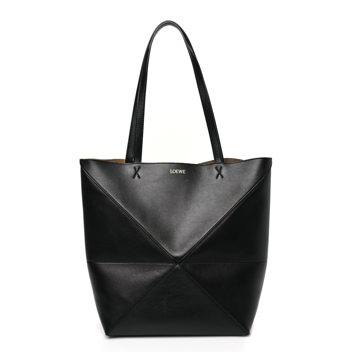 Shiny Calfskin Medium Puzzle Fold Tote Black