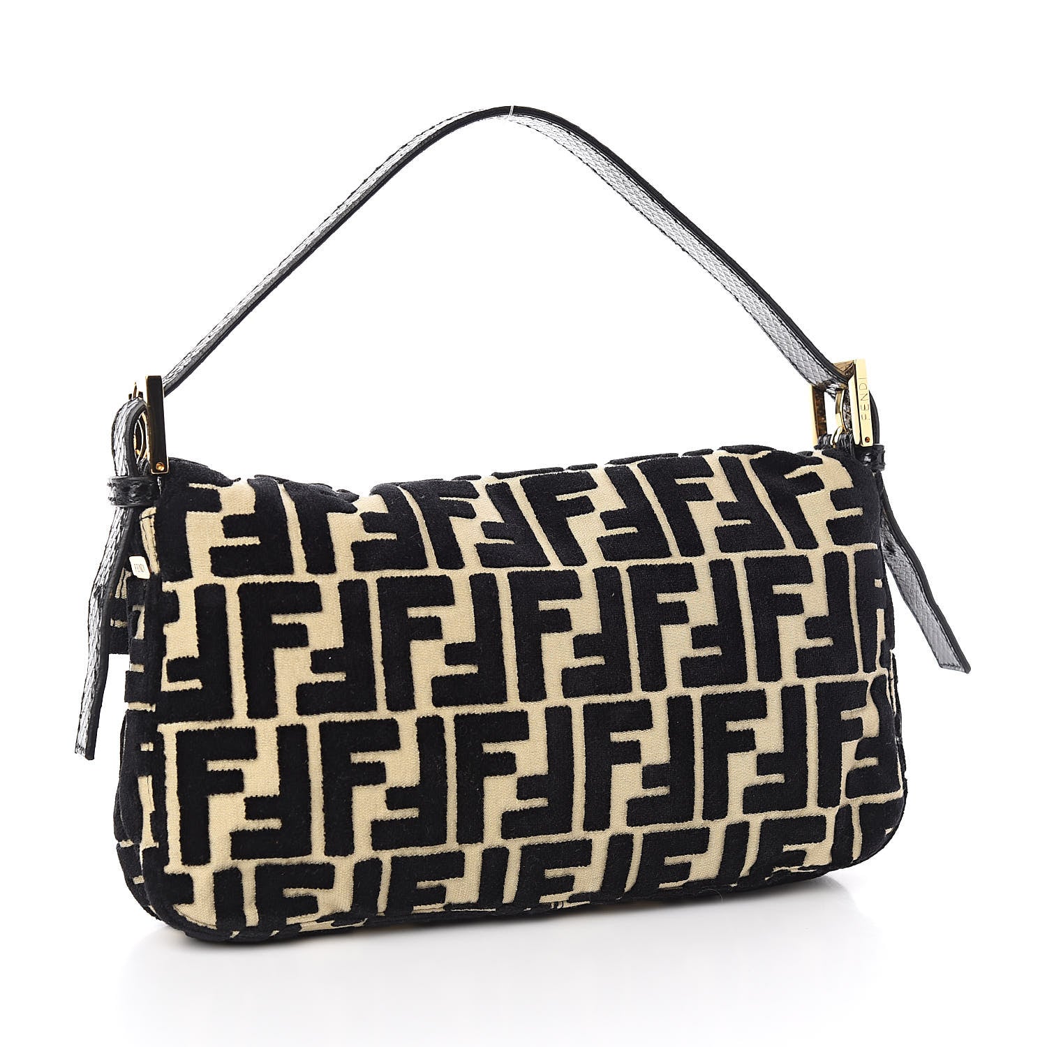 Fendi Fabric Snakeskin FF Baguette Black White 3 of 9