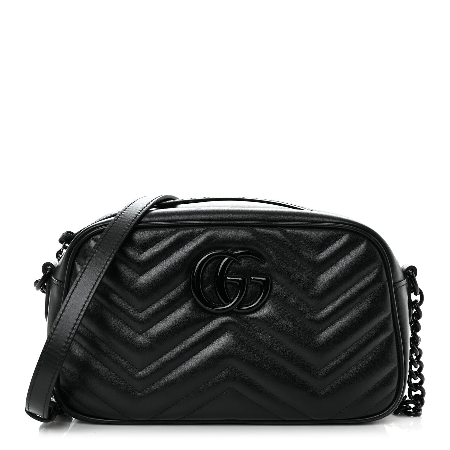 Calfskin Matelasse Monochrome Small GG Marmont Chain Shoulder Bag Black