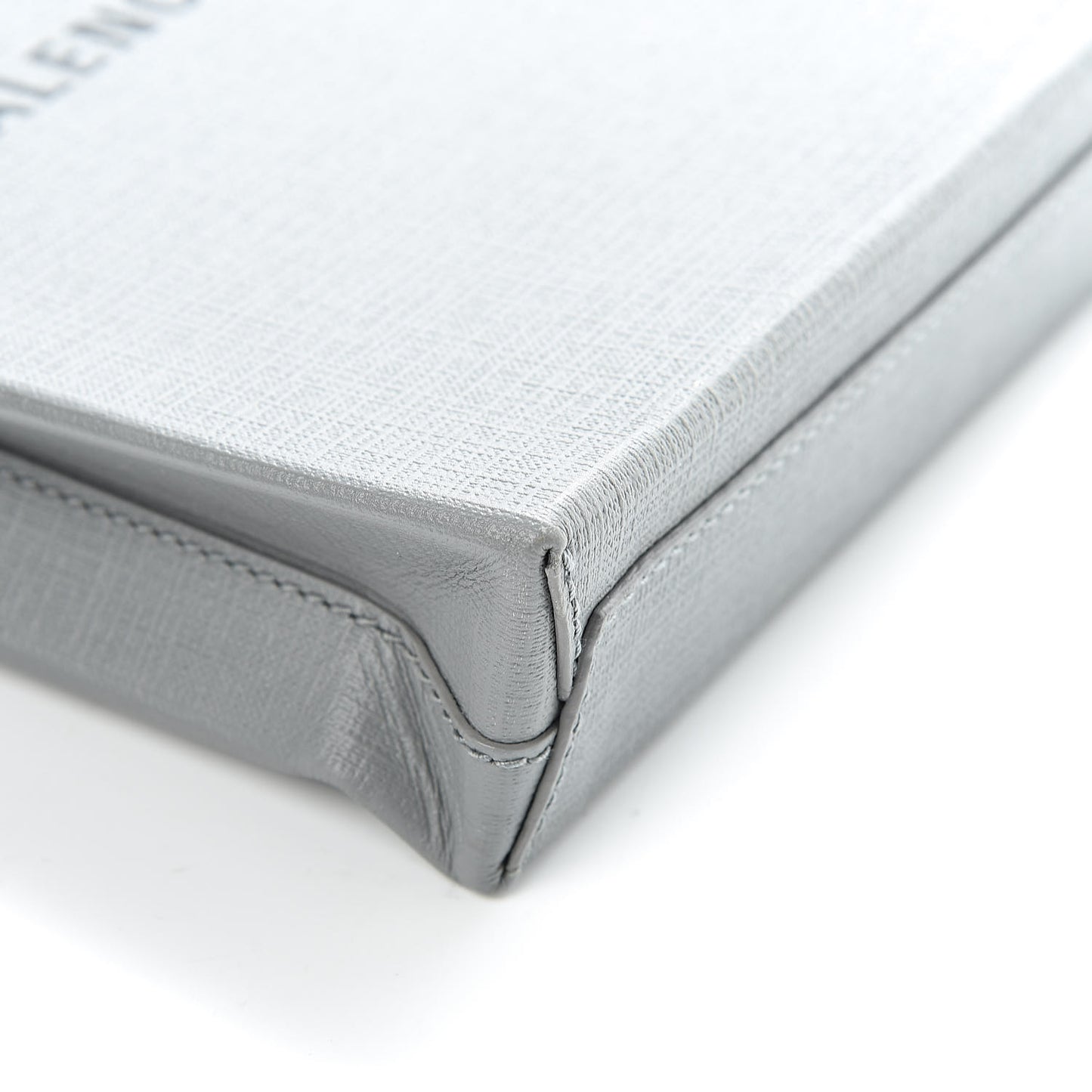 Squared Calfskin Logo Shopping Envelope Clutch Balenciaga Grey