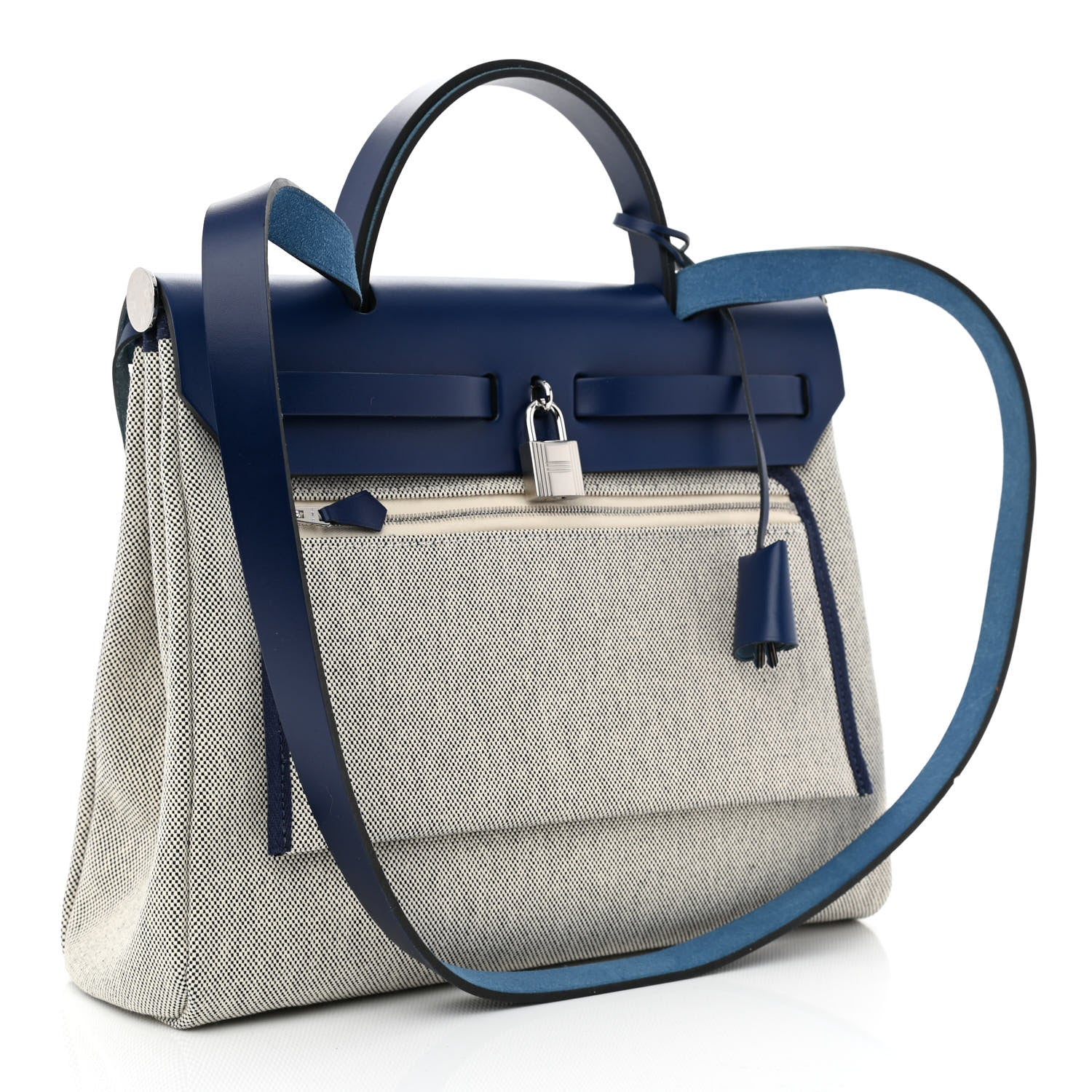 Hermes Vache Hunter Toile H Brides de Gala Herbag Zip Retourne 31 PM Bleu De France Ecru Black 4 of 12