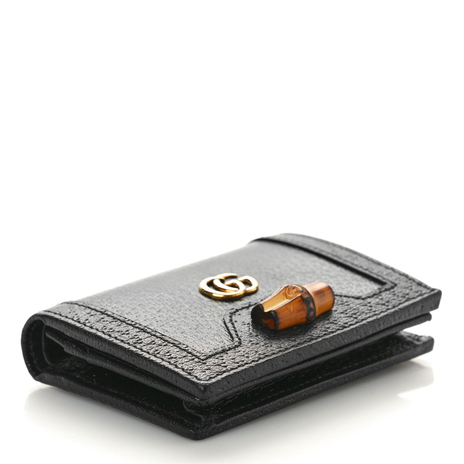Gucci Wonka Grain Calfskin Diana Card Case Wallet Black 4 of 9