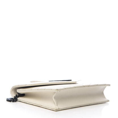 Saint Laurent Grain De Poudre Matelasse Chevron Monogram Envelope Chain Wallet Dove White 3 of 9