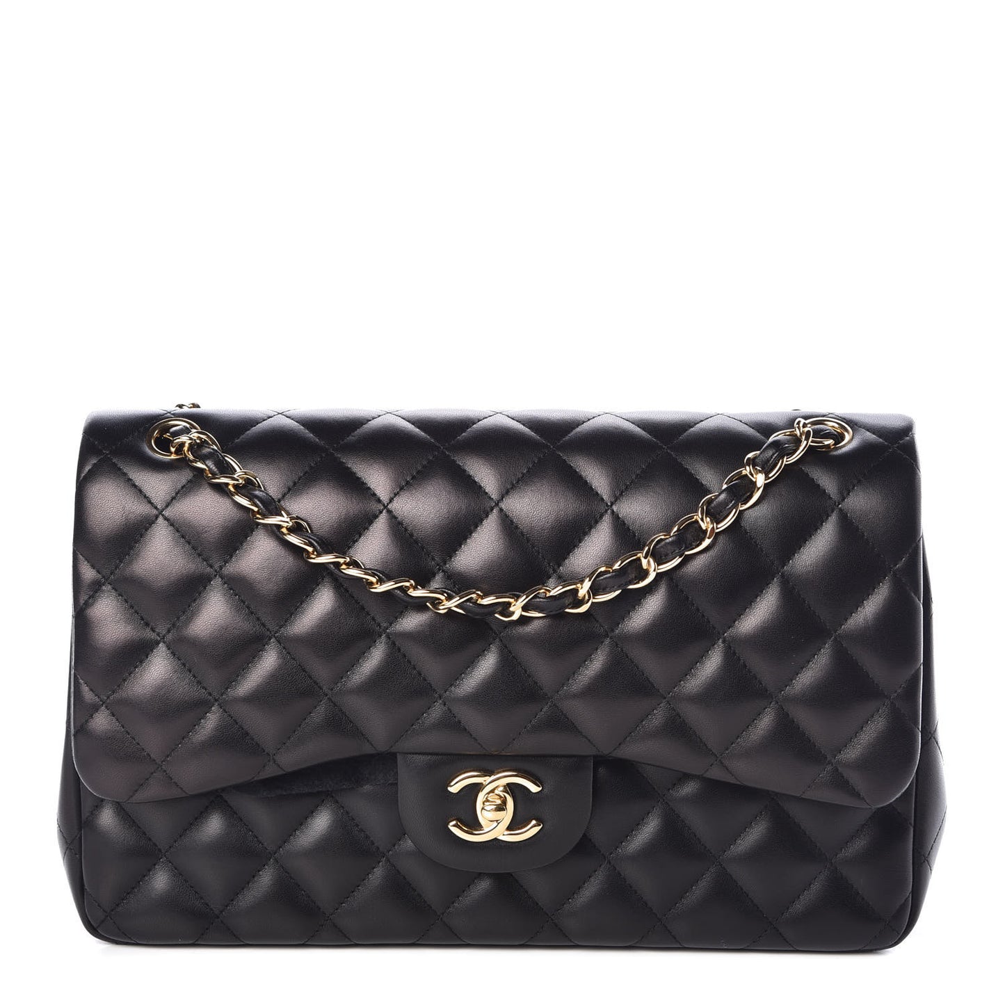 Lambskin Quilted Jumbo Double Flap Black