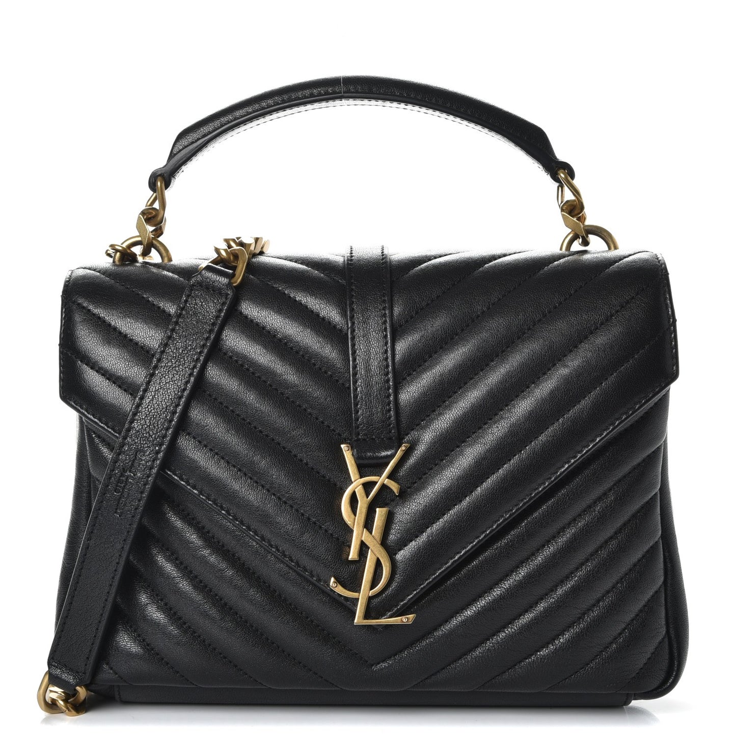 Sheepskin Matelasse Chevron Monogram Medium College Bag Black