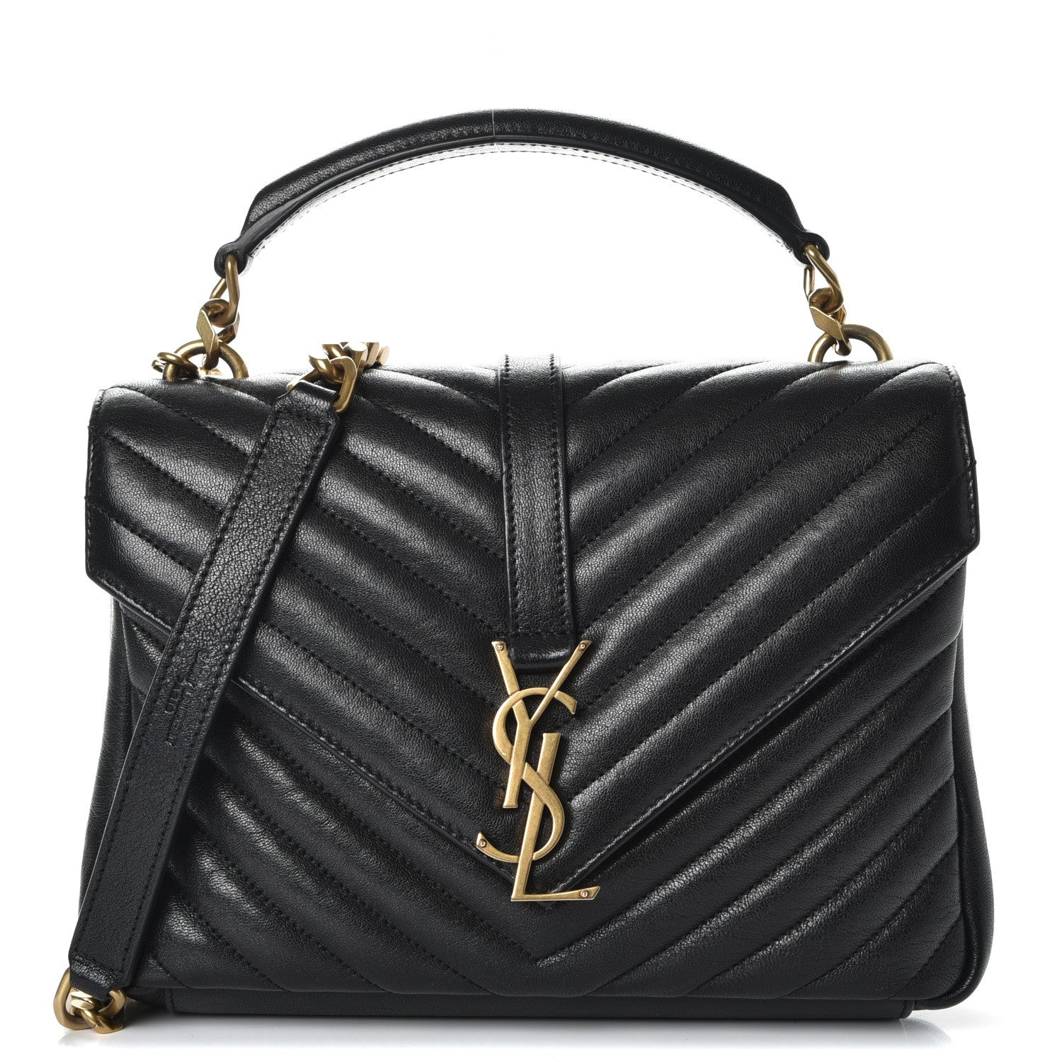 Saint Laurent Sheepskin Matelasse Chevron Monogram Medium College Bag Black 1 of 9