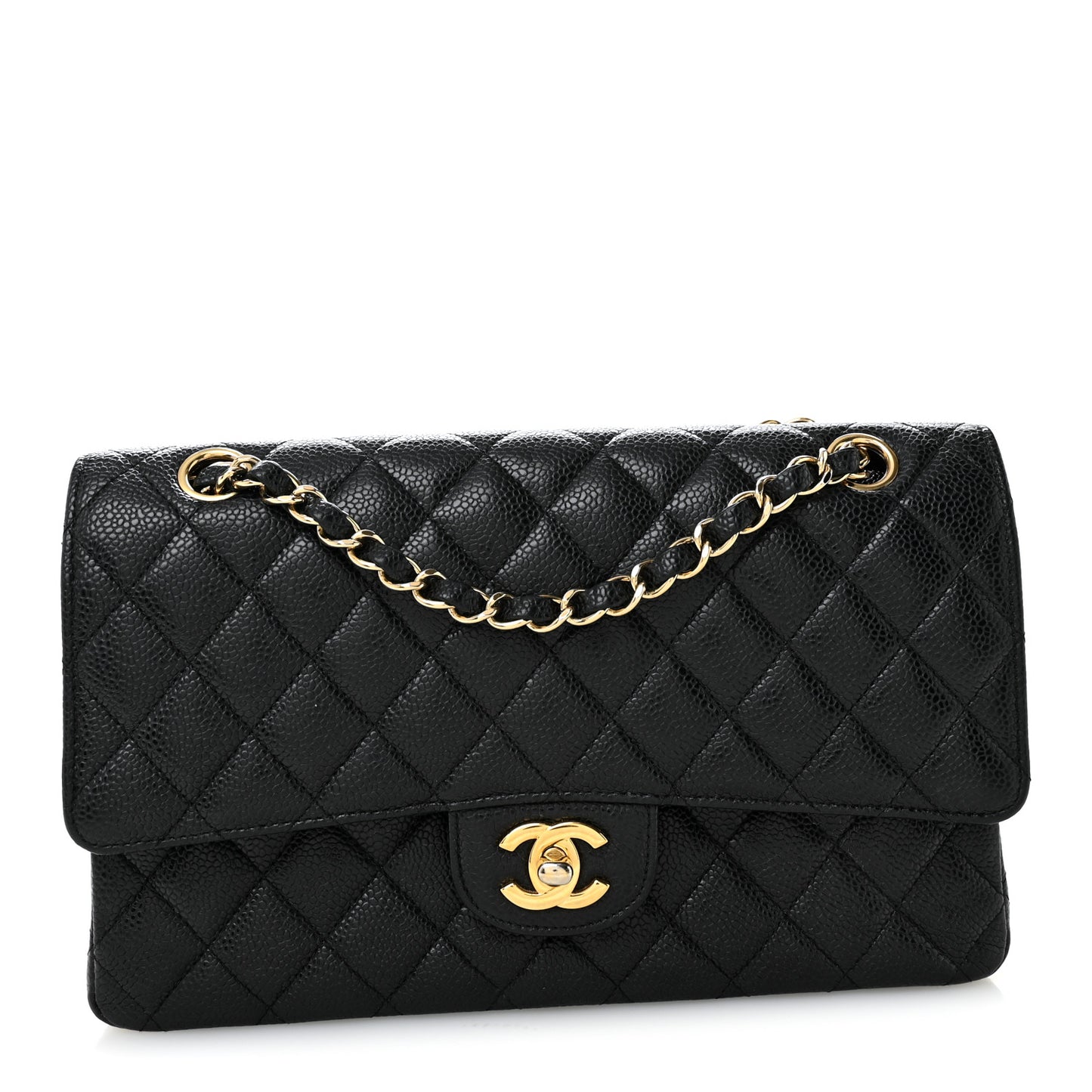 Caviar Quilted Medium Double Flap Black