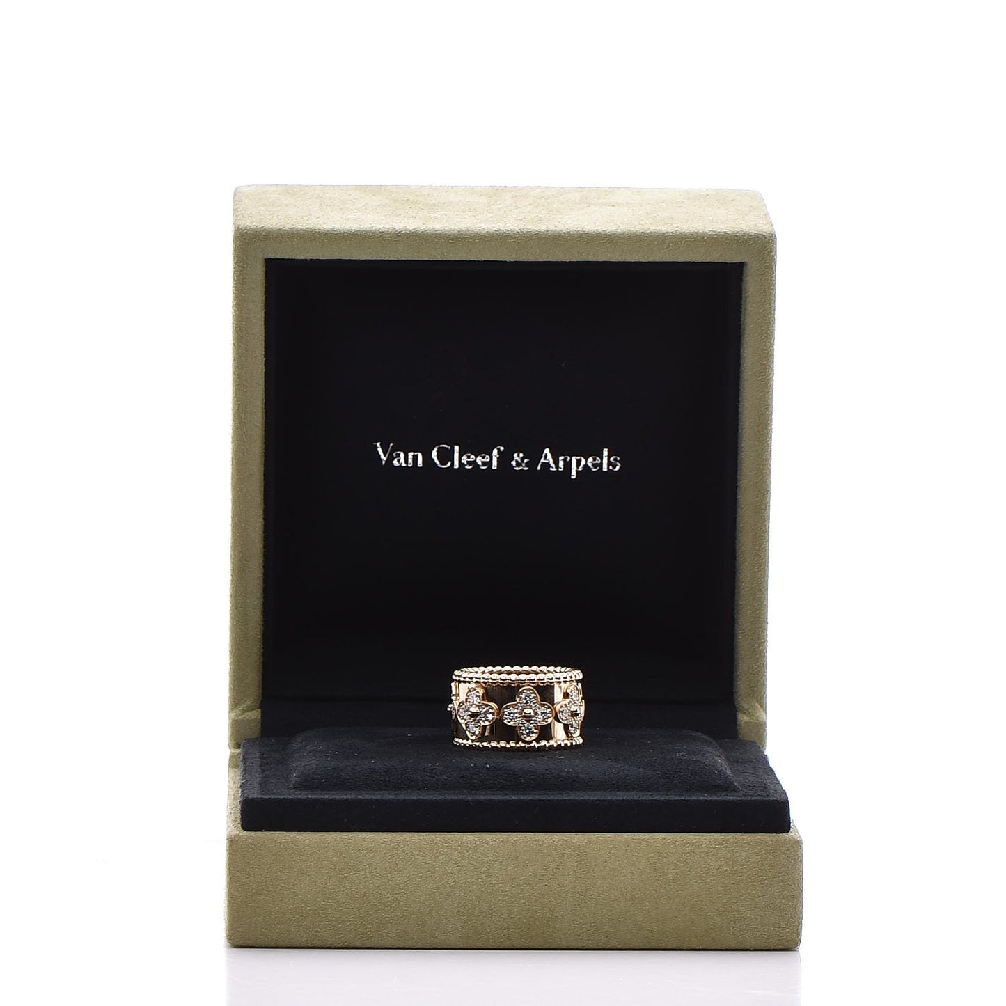 18K Yellow Gold Diamond Perlee Clover Ring 52 6