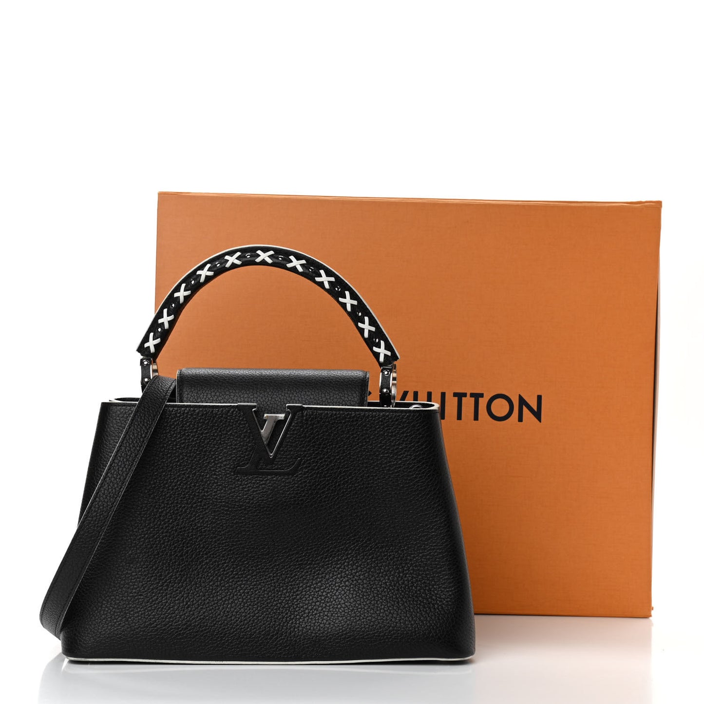 Taurillon Stitched Capucines PM Black
