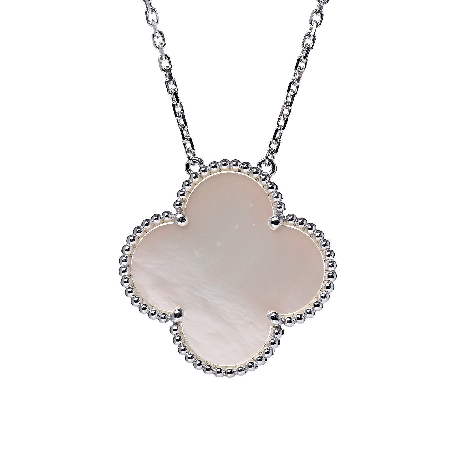 Van Cleef & Arpels 18K White Gold Mother of Pearl Magic Alhambra Pendant Necklace 4 of 7