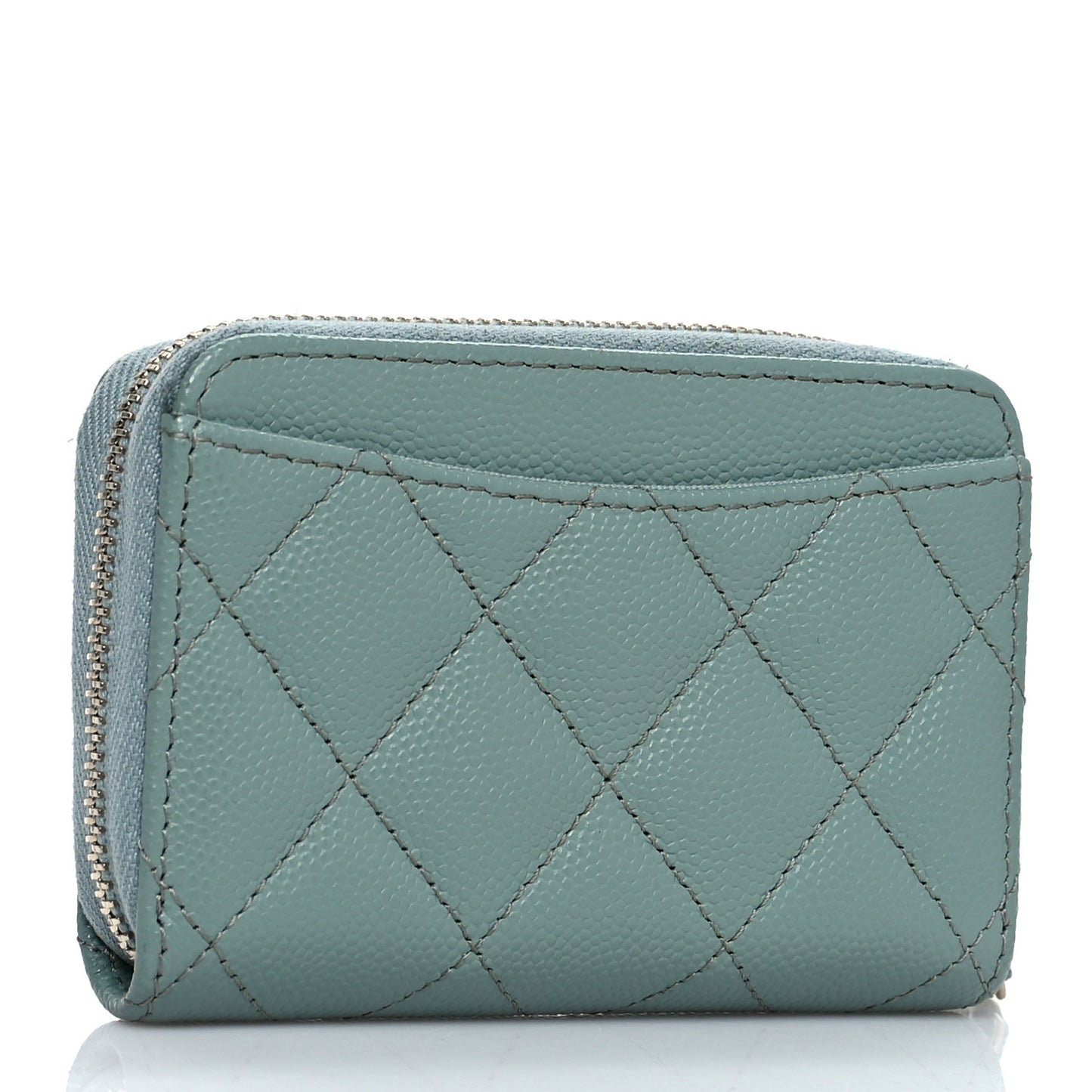 Caviar Quilted Zip Around Coin Purse Wallet Dark Green