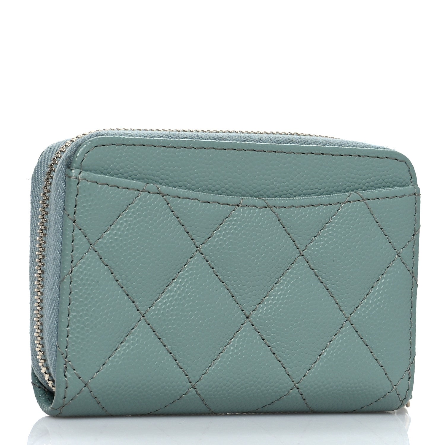 Chanel Caviar Quilted Zip Around Coin Purse Wallet Dark Green 3 of 8