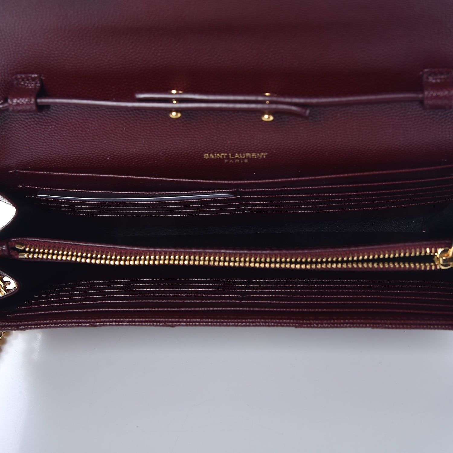 Saint Laurent Grain De Poudre Matelasse Chevron Monogram Chain Wallet Rouge Legion 5 of 6