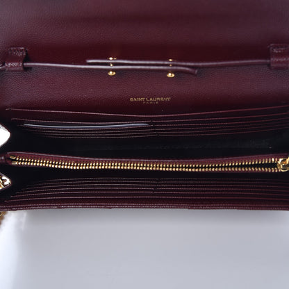 Saint Laurent Grain De Poudre Matelasse Chevron Monogram Chain Wallet Rouge Legion 5 of 6