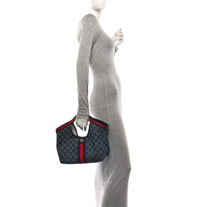 Gucci Denim GG Monogram Web Small Giglio Tote Blue White 2 of 11