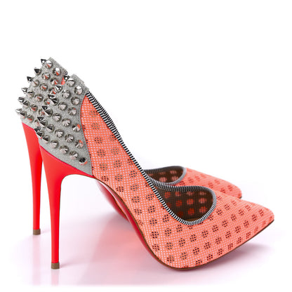 Christian Louboutin Matt Pattent Mesh Glitter Sporty 100 Spike Pumps 36.5 Orange Fluo 4 of 12