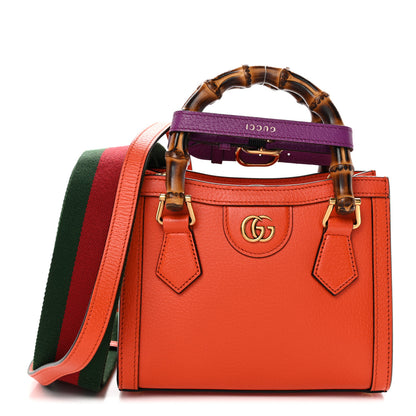Gucci Textured Dollar Calfskin Web Mini Diana Tote Bag Deep Orange Spicy Cyclamin 1 of 10