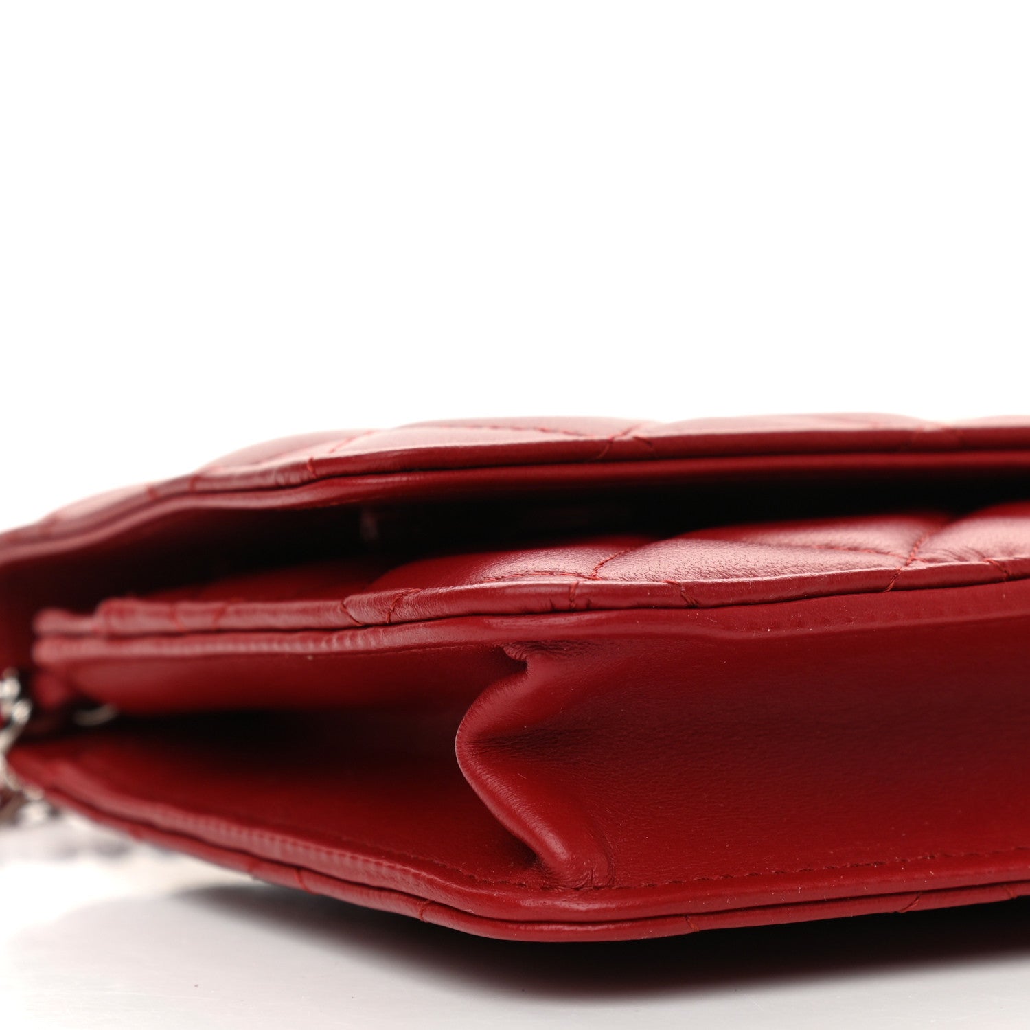 Chanel Lambskin Quilted Wallet On Chain WOC Red 10 of 12