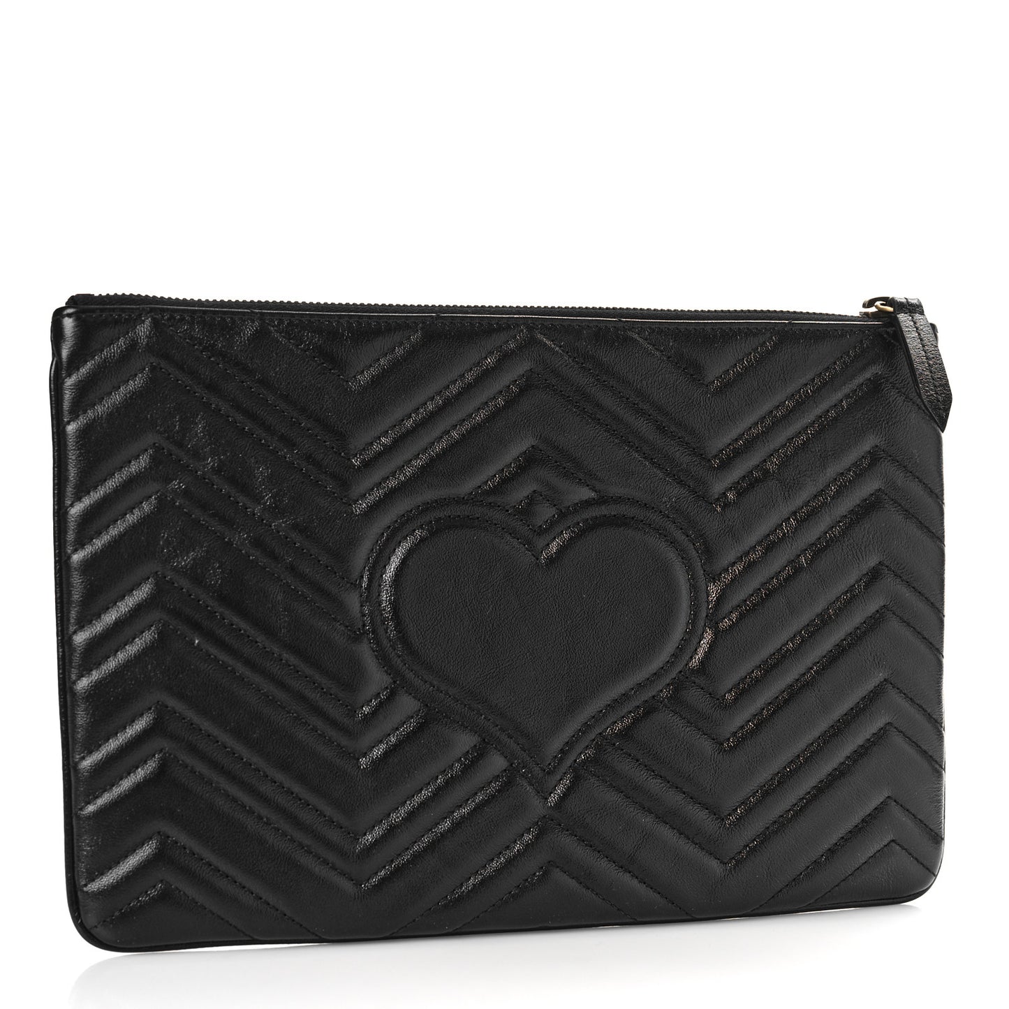 Azalea Calfskin Matelasse Heart GG Marmont Zip Pouch Black