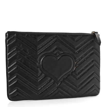 Gucci Azalea Calfskin Matelasse Heart GG Marmont Zip Pouch Black 3 of 9
