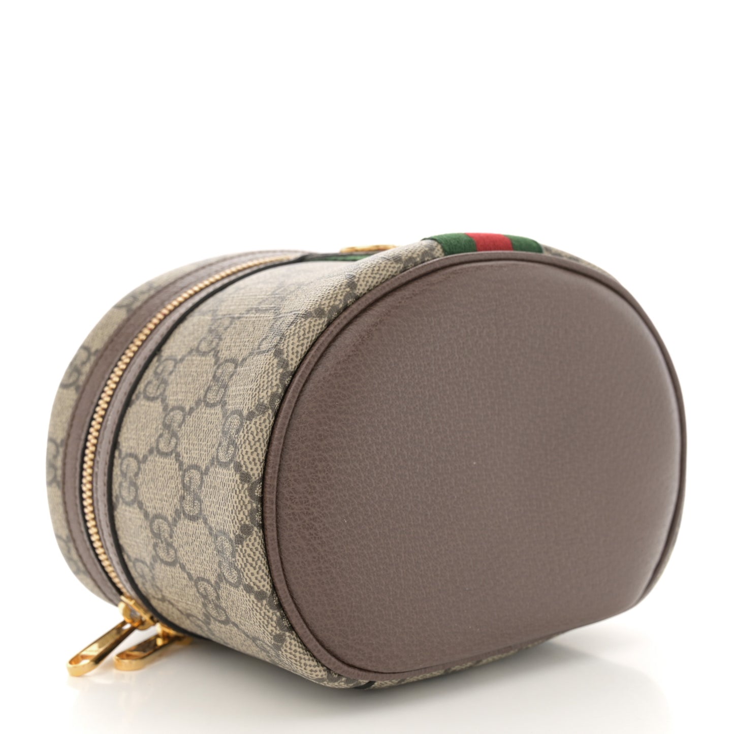 GG Supreme Monogram Textured Calfskin Web Ophidia Vanity Cosmetic Case Beige Ebony New Acero