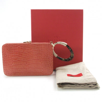 Valentino Garavani Crocodile Embossed Crystal Clutch Coral 3 of 10